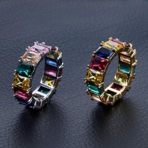 Size (7-11) Silver or Gold Multi Color Ring